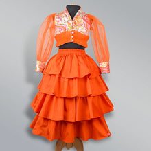 Load image into Gallery viewer, Orange Indo Western Crop Top And Skirt - Picco Ricco 
