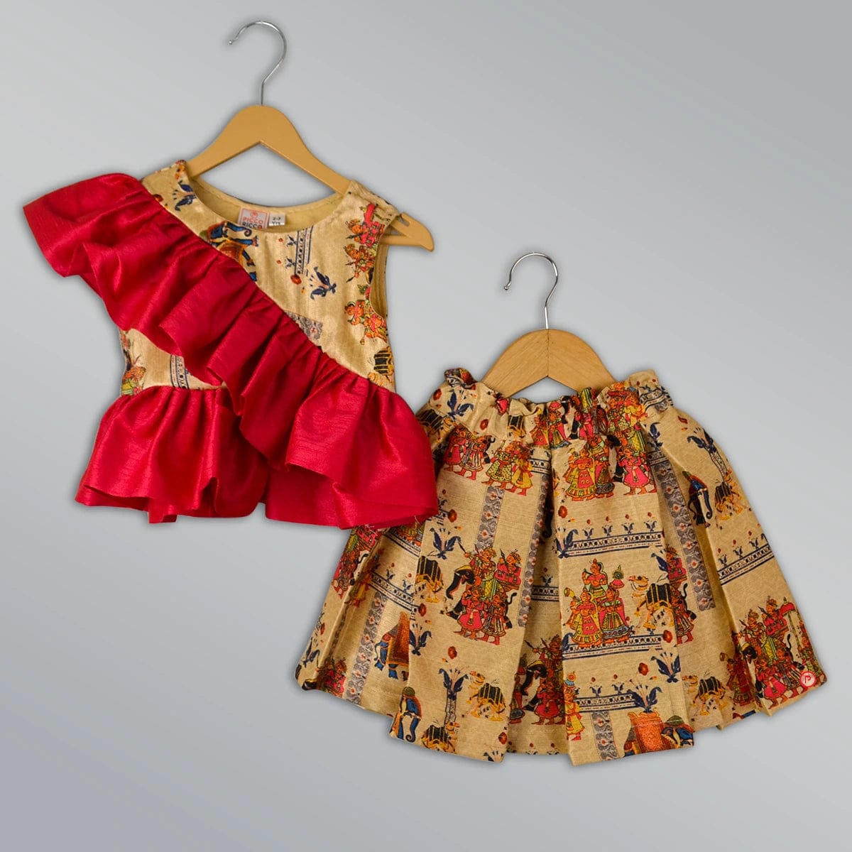 Stylish Crop Top With Frills and Printed Skirt - Picco Ricco