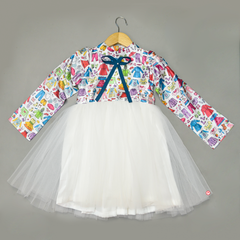 White Net dress with dress up print