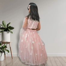 Load image into Gallery viewer, Pink Net Embroidered Lehenga With Crop Top - Picco Ricco 
