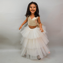 Load image into Gallery viewer, White And Golden Lehenga With Big Bow
