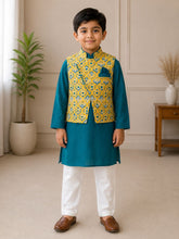 BOYS FEROZI KURTA PAJAMA SET WITH YELLOW JACKET