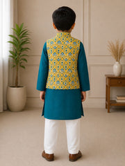 BOYS FEROZI KURTA PAJAMA SET WITH YELLOW JACKET