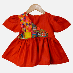Classy Red Angarkha Top with Printed Dhoti - Picco Ricco