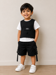 BOYS BLACK AND WHITE SHORTS SET