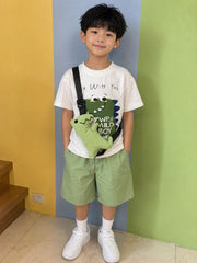 BOYS WHITE GREEN SHORTS SET WITH TOY