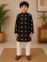 BOYS BLACK MODAL SATIN KURTA SET