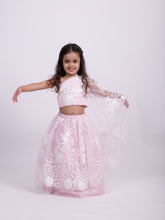 Pink Net Embodied Lehenga with one shoulder Top