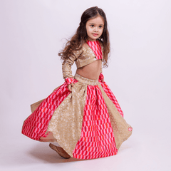 Golden And Pink Printed Lehenga With Choli