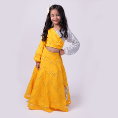yellow mirror work Lehenga choli set