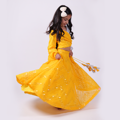 yellow mirror work Lehenga choli set