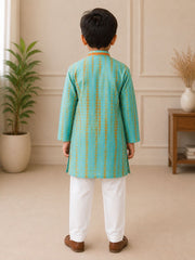 BLUE ORANGE SHIBORI PRINT SILK KURTA PAJAMA