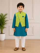 BOYS FEROZI KURTA SET WITH YELLOW PRINTED JACKET
