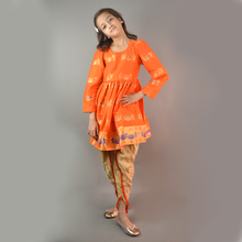 Load image into Gallery viewer, Drum Printed Orange Kurta and dhoti set
