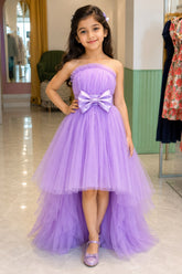 Lilac dress with frills and detachable trail