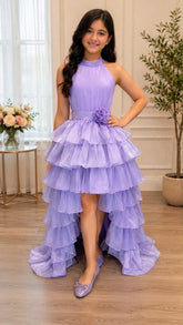 Lilac high low dress with frills