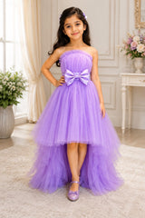 Lilac dress with frills and detachable trail