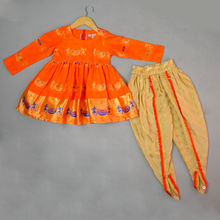 Load image into Gallery viewer, Drum Printed Orange Kurta and dhoti set
