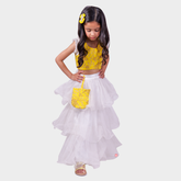 White Lehenga with Yellow Crop Top