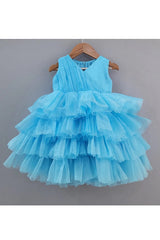 Blue Net Ruffled Dress - Picco Ricco