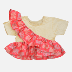 Stylish Crop Top With Frills and Elephant Printed Skirt - Picco Ricco