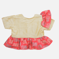 Stylish Crop Top With Frills and Elephant Printed Skirt - Picco Ricco