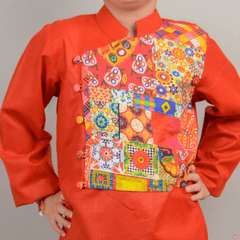 Stylish Red Kurta with Attached Flap and Pyjama - Picco Ricco