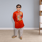 Stylish Red Kurta with Attached Flap and Pyjama - Picco Ricco