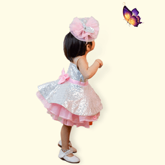 Pink and Silver Sequence Frock - Picco Ricco