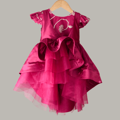 Wine Embroidered Layered Dress - Picco Ricco