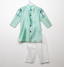 Load image into Gallery viewer, Sea Green White Embellished  with Kurta Pyjama  boys
