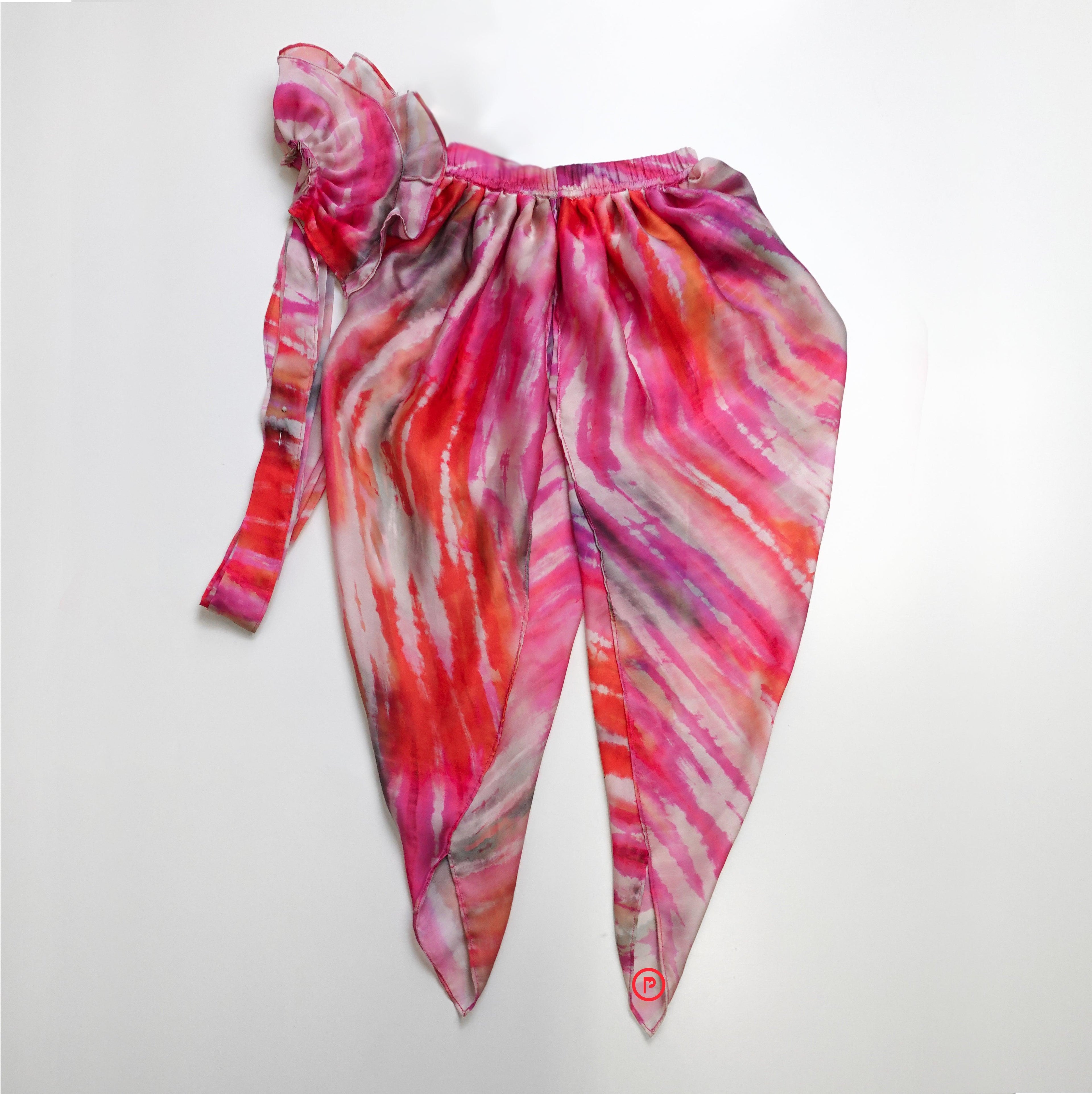Pink top with printed dhoti saree - Picco Ricco