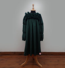 Green Puffed Velvet Dress Girls