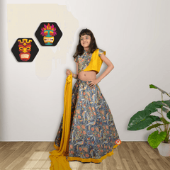 Yellow Printed Lehenga in Multicolour With Dupatta - Picco Ricco