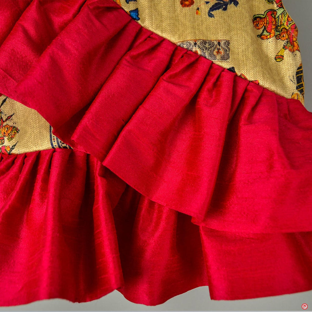 Stylish Crop Top With Frills and Printed Skirt - Picco Ricco 