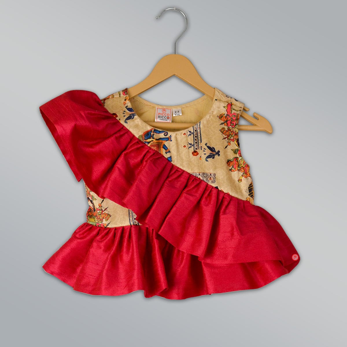 Stylish Crop Top With Frills and Printed Skirt - Picco Ricco 