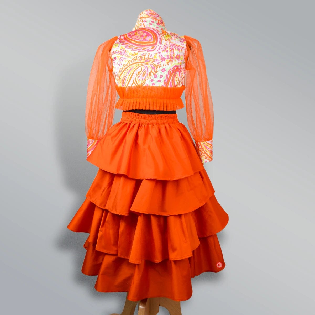 Orange Indo Western Crop Top And Skirt - Picco Ricco 