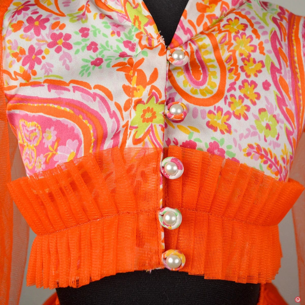 Orange Indo Western Crop Top And Skirt - Picco Ricco 