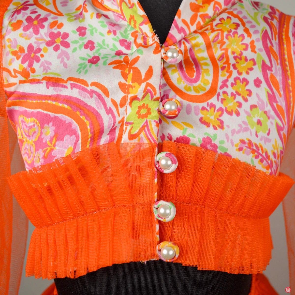 Orange Indo Western Crop Top And Skirt - Picco Ricco 