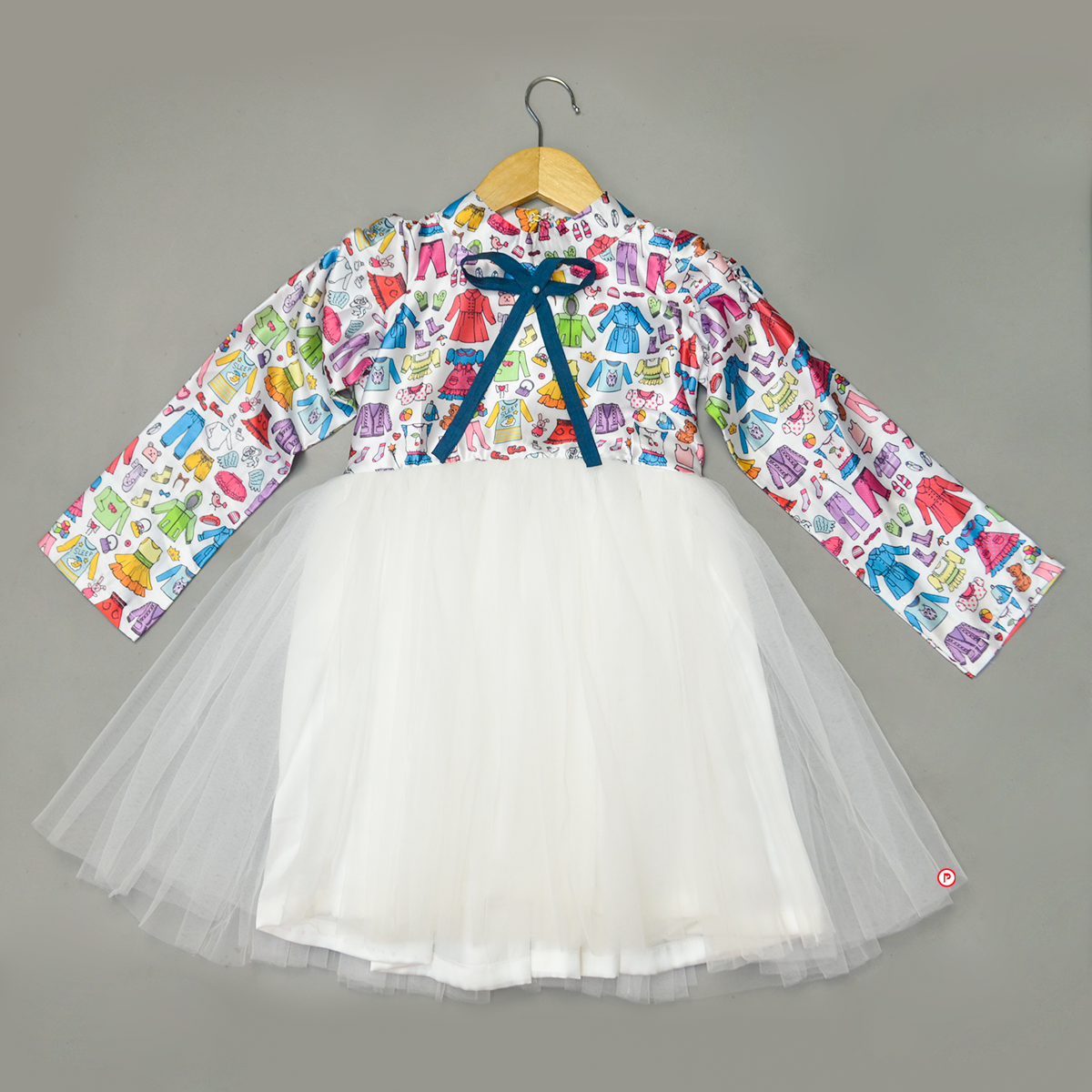 White Net dress with dress up print