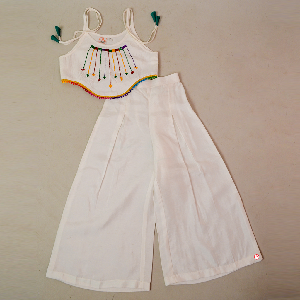 White Coord Set - Crop top with Palazzo