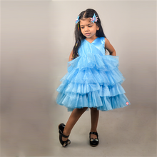 Load image into Gallery viewer, Blue Net Ruffled Dress
