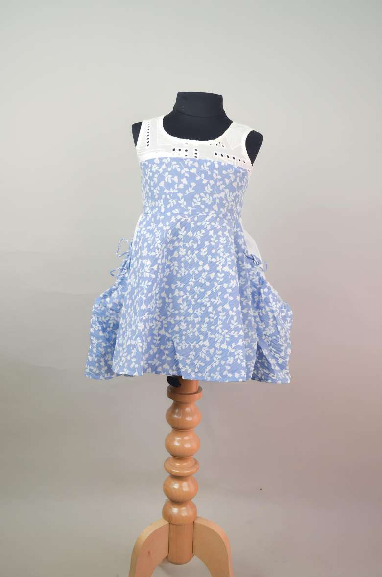 White And Sky Blue Frock