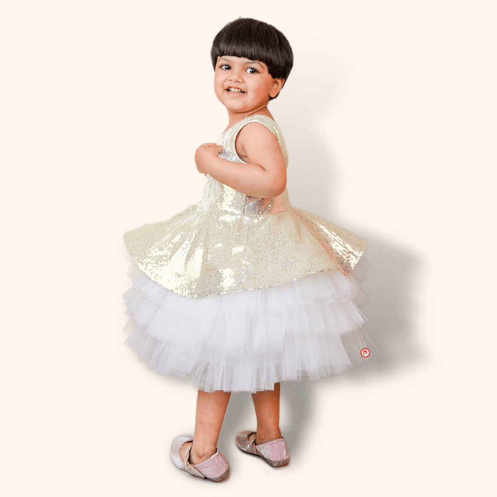 Golden & white Flared Dress - Picco Ricco 