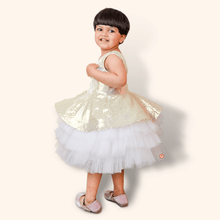 Load image into Gallery viewer, Golden &amp; white Flared Dress - Picco Ricco 
