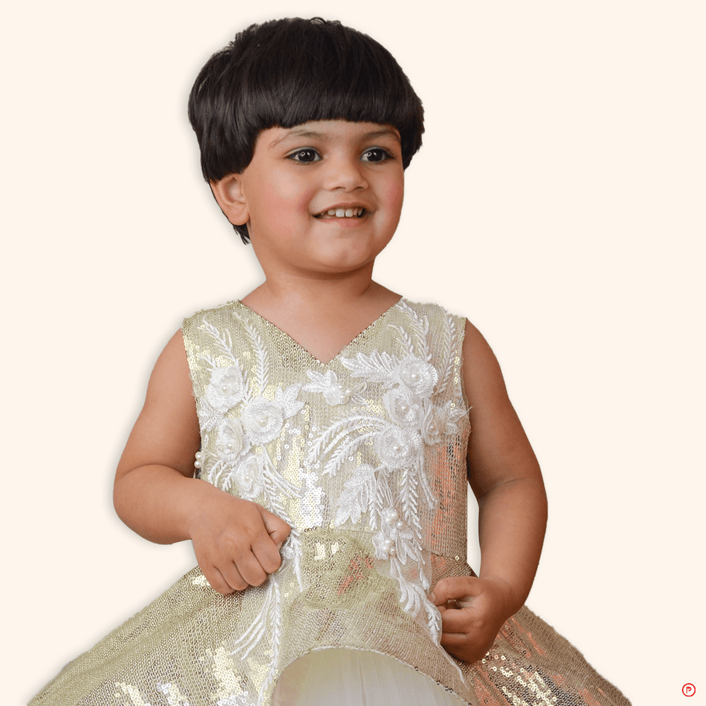 Golden & white Flared Dress - Picco Ricco 