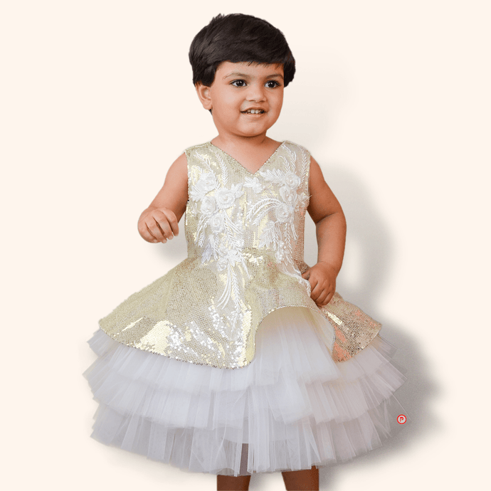 Golden & white Flared Dress - Picco Ricco 