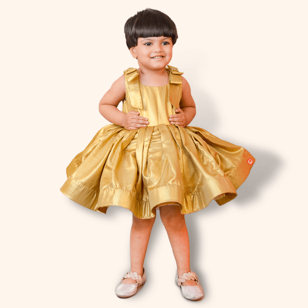 Golden Silk Crepe Frock - Picco Ricco 