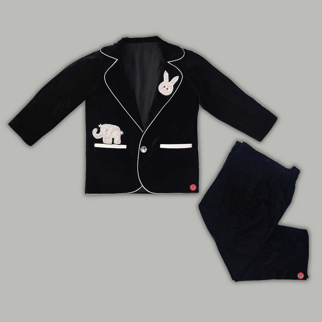 Black Embellished Designer Coat Set