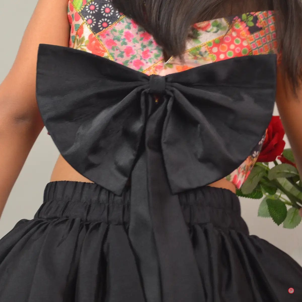 Black Silk Lehenga With Crop Top - Picco Ricco 